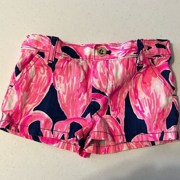 Lilly Pulitzer Other - 🛍️BOGO FREE Lilly Pulitzer girls shorts Via Amor navy blue with flamingos size 5